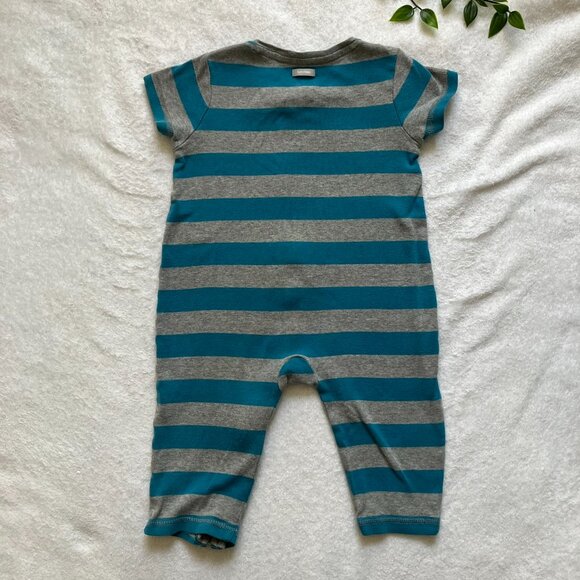Baby GAP Romper 6-12M | Teal & Grey Striped Cotton Short Sleeve Zip-Up GUC - Picture 14 of 16